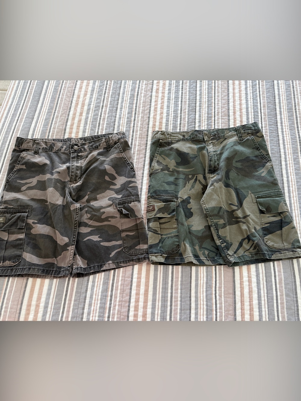 Boys Camo Cargo Shorts - Olive Green & Gray